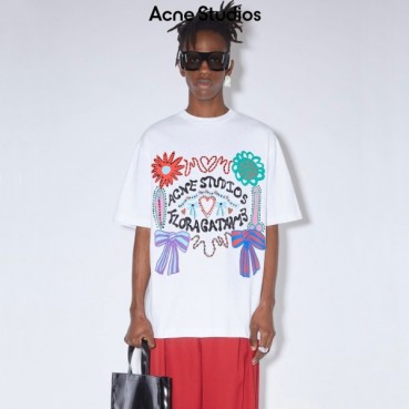아크네 남/녀 화이트 크루넥 반팔티 - Acne Unisex White Short sleeved T