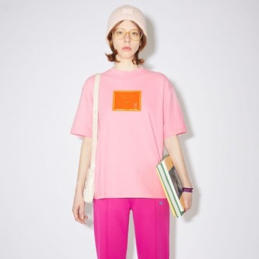 아크네 남/녀 핑크 크루넥 반팔티 - Acne Unisex Pink Short sleeved T