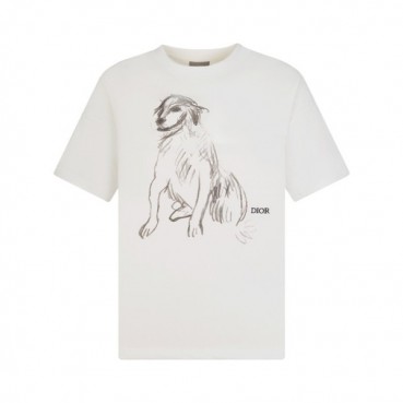 디올 남성 화이트 크루넥 반팔티 - Dior Mens White Short sleeved Tshirts 