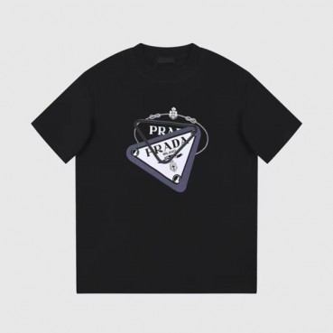 프라다 남성 크루넥 블랙 반팔티 - Prada Mens Black Short sleeved T