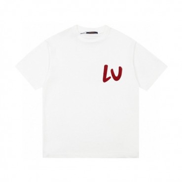 루이비통 남성 화이트 크루넥 반팔티 - Louis vuitton Mens White Short sleeved Tshirts 