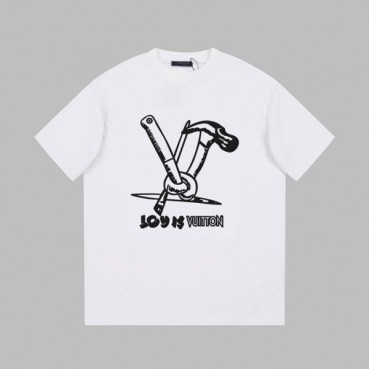 루이비통 남성 화이트 크루넥 반팔티 - Louis vuitton Mens White Short sleeved Tshirts 