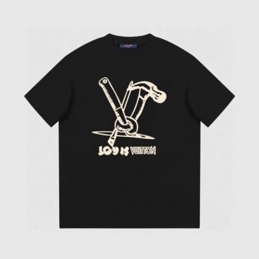 루이비통 남성 블랙 크루넥 반팔티 - Louis vuitton Mens Black Short sleeved Tshirts 
