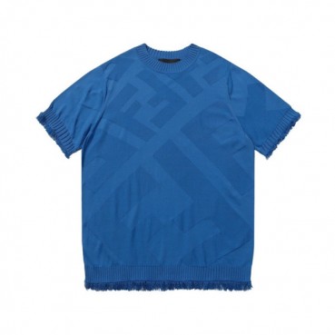 펜디 남성 블루 크루넥 반팔티 - Fendi Mens Blue Short sleeved Tshirts 