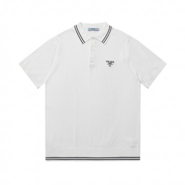 프라다 남성 화이트 폴로 반팔티 - Prada Mens White Short sleeved Tshirts 