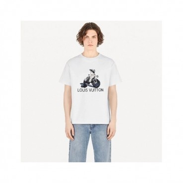 루이비통 남성 화이트 크루넥 반팔티 - Louis vuitton Mens White Short sleeved Tshirts 