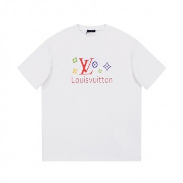루이비통 남성 화이트 크루넥 반팔티 - Louis vuitton Mens White Short sleeved Tshirts 