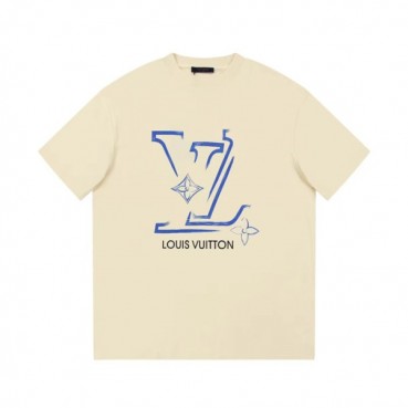 루이비통 남성 아이보리 크루넥 반팔티 - Louis vuitton Mens Ivory Short sleeved T