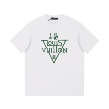 루이비통 남성 화이트 크루넥 반팔티 - Louis vuitton Mens White Short sleeved T