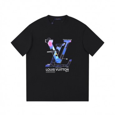 루이비통 남성 블랙 크루넥 반팔티 - Louis vuitton Mens Black Short sleeved T