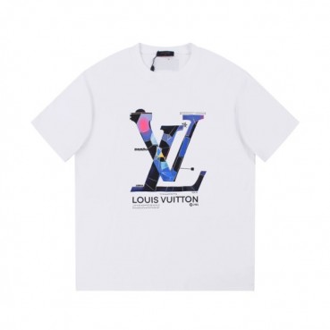 루이비통 남성 화이트 크루넥 반팔티 - Louis vuitton Mens White Short sleeved T
