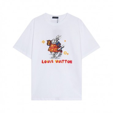 루이비통 남성 화이트 크루넥 반팔티 - Louis vuitton Mens White Short sleeved T