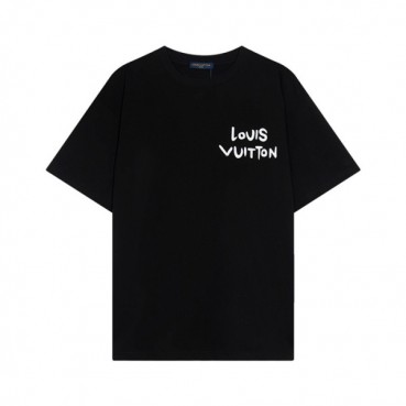 루이비통 남성 블랙 크루넥 반팔티 - Louis vuitton Mens Black Short sleeved T