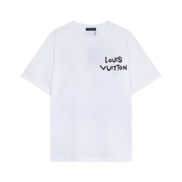 루이비통 남성 화이트 크루넥 반팔티 - Louis vuitton Mens White Short sleeved T