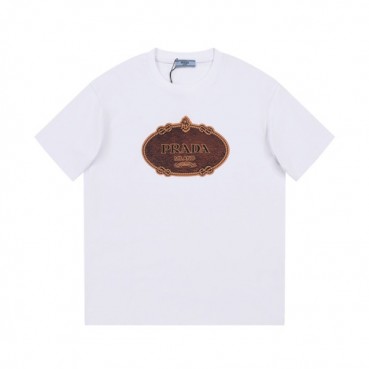프라다 남성 크루넥 화이트 반팔티 - Prada Mens White Short sleeved T