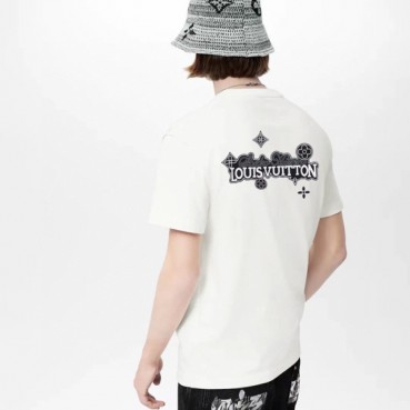 루이비통 남성 화이트 크루넥 반팔티 - Louis vuitton Mens White Short sleeved T