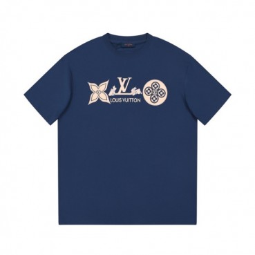 루이비통 남성 네이비 크루넥 반팔티 - Louis vuitton Mens Navy Short sleeved T