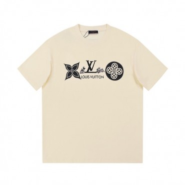 루이비통 남성 아이보리 크루넥 반팔티 - Louis vuitton Mens Ivory Short sleeved T