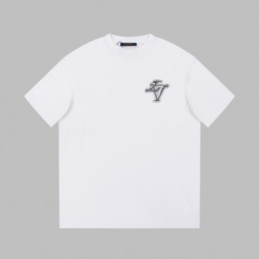 루이비통 남성 화이트 크루넥 반팔티 - Louis vuitton Mens White Short sleeved T