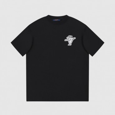 루이비통 남성 블랙 크루넥 반팔티 - Louis vuitton Mens Black Short sleeved T