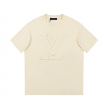 루이비통 남성 아이보리 크루넥 반팔티 - Louis vuitton Mens Ivory Short sleeved T