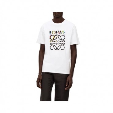 로에베 남/녀 이니셜 화이트 반팔티 - Loewe Unisex White Short sleeved T