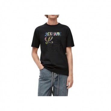 로에베 남/녀 이니셜 블랙 반팔티 - Loewe Unisex Black Short sleeved T