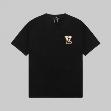 루이비통 남성 블랙 크루넥 반팔티 - Louis vuitton Mens Black Short sleeved T
