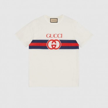 구찌 남/녀 아이보리 크루넥 반팔티 - Gucci Unisex Ivory Short sleeved T