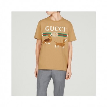 구찌 남/녀 카멜 크루넥 반팔티 - Gucci Unisex Camel Short sleeved T
