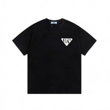 프라다 남성 크루넥 블랙 반팔티 - Prada Mens Black Short sleeved T