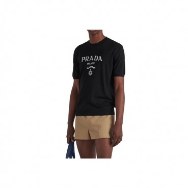 프라다 남성 크루넥 블랙 반팔티 - Prada Mens Black Short sleeved T