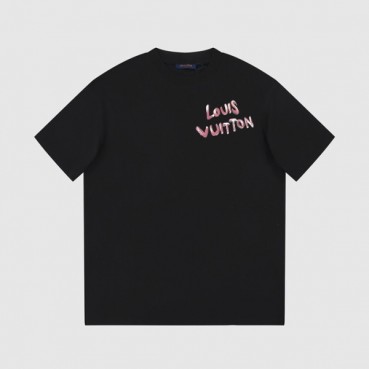 루이비통 남성 블랙 크루넥 반팔티 - Louis vuitton Mens Black Short sleeved T