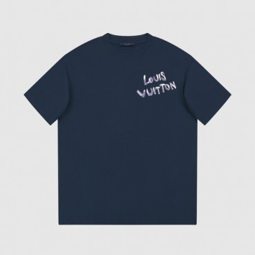 루이비통 남성 네이비 크루넥 반팔티 - Louis vuitton Mens Navy Short sleeved T