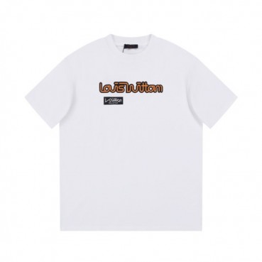 루이비통 남성 화이트 크루넥 반팔티 - Louis vuitton Mens White Short sleeved T