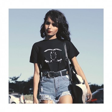 샤넬 여성 크루넥 블랙 반팔티 - Chanel Womens Black Tshirts 