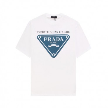 프라다 남성 화이트 크루넥 반팔티 - Prada Mens White Short sleeved Tshirts 