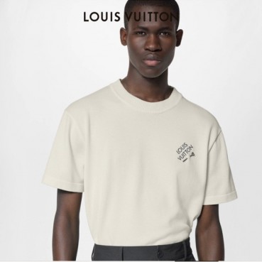 루이비통 남성 아이보리 크루넥 반팔티 - Louis vuitton Mens Ivory Short sleeved T