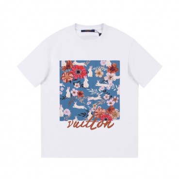루이비통 남성 화이트 크루넥 반팔티 - Louis vuitton Mens White Short sleeved T