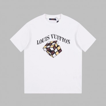 루이비통 남성 화이트 크루넥 반팔티 - Louis vuitton Mens White Short sleeved T