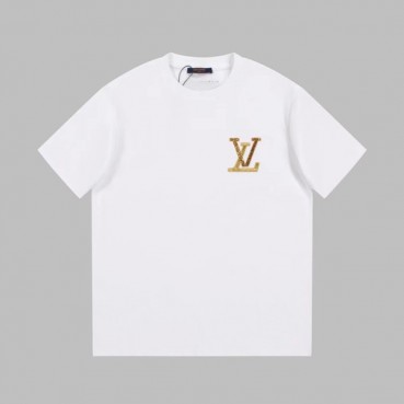 루이비통 남성 화이트 크루넥 반팔티 - Louis vuitton Mens White Short sleeved T