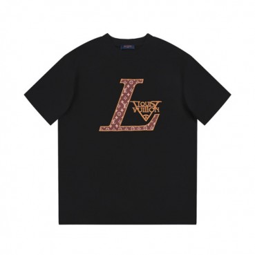 루이비통 남성 블랙 크루넥 반팔티 - Louis vuitton Mens Black Short sleeved T