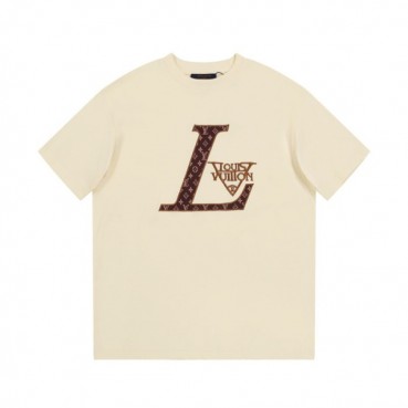 루이비통 남성 아이보리 크루넥 반팔티 - Louis vuitton Mens Ivory Short sleeved T