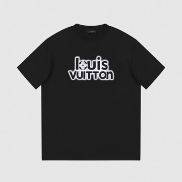 루이비통 남성 블랙 크루넥 반팔티 - Louis vuitton Mens Black Short sleeved T