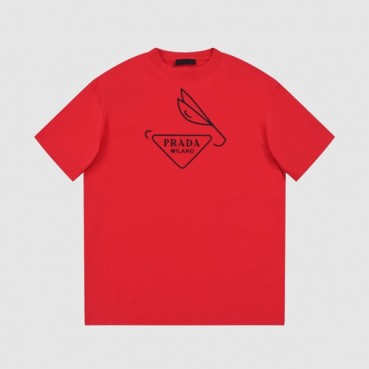 프라다 남성 레드 크루넥 반팔티 - Prada Mens Red Short sleeved Tshirts 
