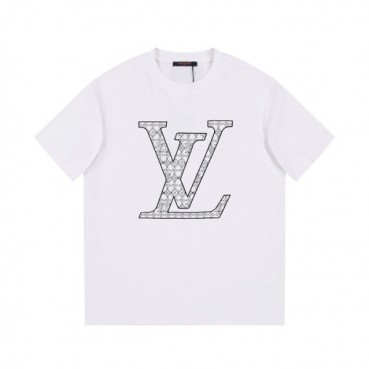 루이비통 남성 화이트 크루넥 반팔티 - Louis vuitton Mens White Short sleeved T