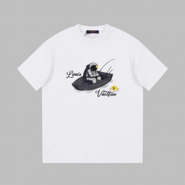 루이비통 남성 화이트 크루넥 반팔티 - Louis vuitton Mens White Short sleeved T