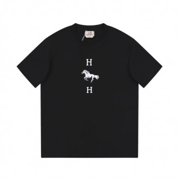 에르메스 남성 블랙 크루넥 반팔티 - Hermes Mens Black Short sleeved T