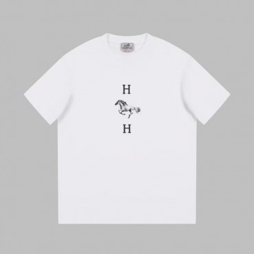 에르메스 남성 화이트 크루넥 반팔티 - Hermes Mens White Short sleeved T