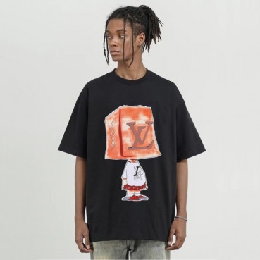 루이비통 남성 블랙 크루넥 반팔티 - Louis vuitton Mens Black Short sleeved T